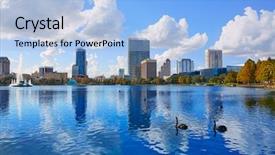  Presentation with skyline - PPT theme consisting of america sights - orlando skyline fom lake eola background and a light blue colored foreground