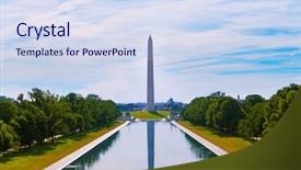  Presentation with washington dc usa map - Amazing PPT theme having america sights - washington monument morning reflecting pool backdrop and a sky blue colored foreground