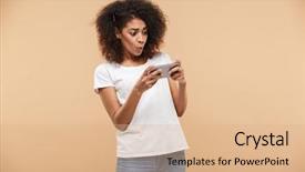  Presentation with mobile phone addiction - Colorful PPT theme enhanced with screen addiction - portrait of a pretty young backdrop and a coral colored foreground