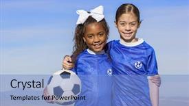  Presentation with female soccer - Slide deck having american and hispanic female soccer background and a light blue colored foreground