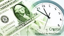  Presentation with time money - Beautiful slides featuring american banknotes clock time is money concept backdrop and a soft green colored foreground