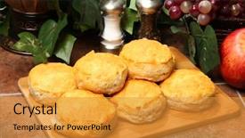  Presentation with breakfast biscuits - Cool new presentation theme with american breakfast biscuits stacked backdrop and a gold colored foreground
