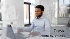  Presentation with computer network - Colorful slides enhanced with computers - business people and technology concept backdrop and a light gray colored foreground