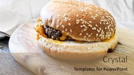  Presentation with burger - Amazing PPT layouts having american-cheese-burger-with-tomato backdrop and a coral colored foreground