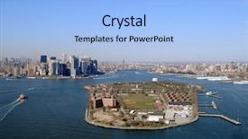  Presentation with new york city - PPT theme featuring american colonial rights - governors island in the new background and a light blue colored foreground