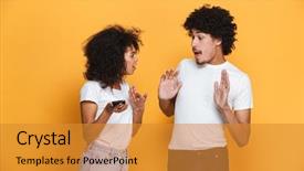  Presentation with afro - Presentation design having american couple having an argument background and a gold colored foreground