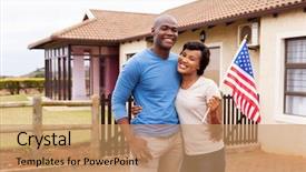  Presentation with african american black couple - Slide set enhanced with american couple holding usa flag background and a coral colored foreground