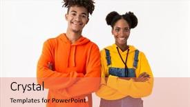  Presentation with african american black couple - Audience pleasing slides consisting of american couple in colorful cloth backdrop and a coral colored foreground