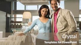  Presentation with retail store - Theme featuring american couple in home furnishing background and a coral colored foreground