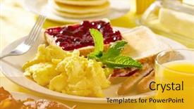  Presentation with breakfast - Presentation theme featuring american diner - breakfast with scrambled eggs sausage background and a gold colored foreground