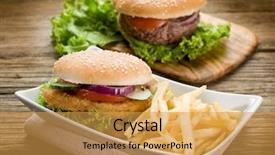  Presentation with hamburger - Presentation design with american diner - sandwich hamburger with chicken potatoes background and a yellow colored foreground