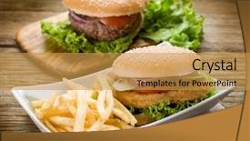  Presentation with hamburger - Amazing PPT layouts having american diner - sandwich hamburger with chicken potatoes backdrop and a yellow colored foreground
