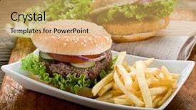  Presentation with fried foods - Colorful presentation theme enhanced with american diner - sandwich with hamburger and fried backdrop and a  colored foreground