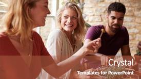  Presentation with tapas - PPT theme having american diner - three young friends having fun background and a red colored foreground