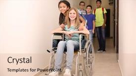  Presentation with helping - Presentation with american disabilities - classmate helping girl in wheelchair background and a coral colored foreground