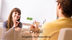  Presentation with sign language - Slides featuring american disabilities - woman and man learning sign background and a coral colored foreground