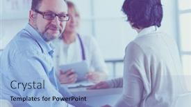  Presentation with surgery - Theme consisting of american-doctor-talking-to-woman background and a light blue colored foreground