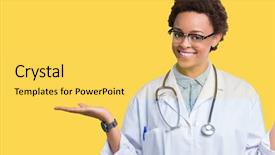 Presentation with doctor african - Audience pleasing theme consisting of american doctor woman wearing medical backdrop and a yellow colored foreground
