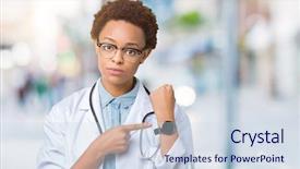  Presentation with doctor african - Beautiful presentation theme featuring american doctor woman wearing medical backdrop and a  colored foreground