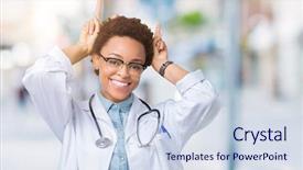  Presentation with doctor african - PPT layouts enhanced with american doctor woman wearing medical background and a sky blue colored foreground