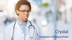  Presentation with african american and baby - Colorful presentation theme enhanced with american doctor woman wearing medical backdrop and a sky blue colored foreground