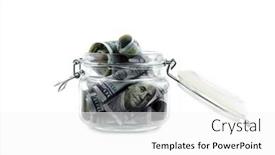  Presentation with cash - PPT theme enhanced with american dollars cash in glass jar isolated on white background background and a white colored foreground