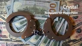  Presentation with american history - Slides enhanced with american economy history - handcuffs background and a  colored foreground