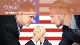  Presentation with wrestling - PPT theme with american economy history - men arm wrestling on usa background and a coral colored foreground