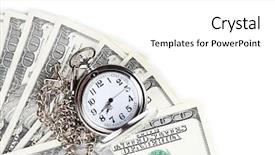  Presentation with time money - Theme consisting of american economy history - silver pocket clock and money background and a white colored foreground
