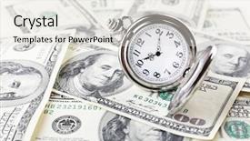  Presentation with time money - Audience pleasing theme consisting of american economy history - silver pocket clock and money backdrop and a sky blue colored foreground