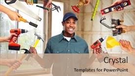  Presentation with renovation - PPT theme enhanced with american enterprise - construction worker in new house background and a soft green colored foreground