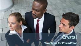  Presentation with group - Slide deck featuring american enterprise - group of business people background and a ocean colored foreground