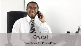  Presentation with desk - Colorful presentation design enhanced with american enterprise - happy businessman working at desk backdrop and a light gray colored foreground