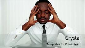  Presentation with workplace discremation - Presentation featuring american enterprise - pensive african businessman sitting background and a  colored foreground