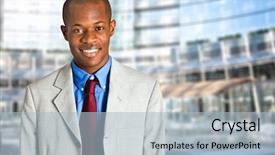  Presentation with african marriage - Theme consisting of american enterprise - young african businessman outdoor background and a light blue colored foreground