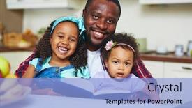  Presentation with family reading - Slide set having american family of three reading background and a  colored foreground