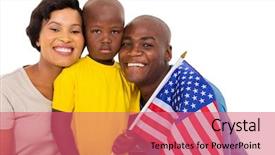  Presentation with usa flag - PPT theme consisting of american family with usa flag background and a coral colored foreground