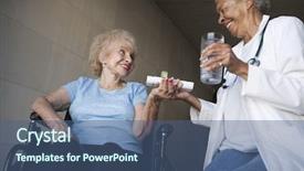  Presentation with african american patient - Slide deck consisting of american female doctor giving medication background and a ocean colored foreground