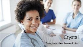  Presentation with doctor african - PPT theme featuring american female doctor or nurse background and a light blue colored foreground
