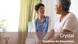  Presentation with african american patient - Colorful presentation enhanced with american female patient at retirement backdrop and a violet colored foreground