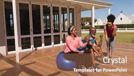  Presentation with personal training - Amazing PPT theme having american female personal trainer training backdrop and a coral colored foreground