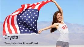  Presentation with american flag waving - Theme enhanced with american flag - woman usa sport background and a light blue colored foreground