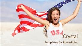  Presentation with american flag waving - Presentation theme consisting of american flag - woman usa sport background and a sky blue colored foreground