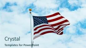  Presentation with american flag - Amazing PPT layouts having american flag against blue sky backdrop and a sky blue colored foreground