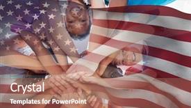  Presentation with children hands - Theme having american flag against children hands stacked background and a coral colored foreground