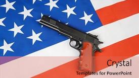  Presentation with gun american flag - Presentation having american flag and a gun background and a red colored foreground