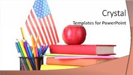  Presentation with school apple - Colorful presentation theme enhanced with american flag and an apple backdrop and a white colored foreground