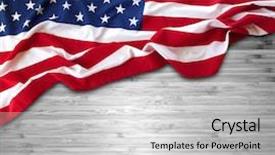  Presentation with american flag - Audience pleasing PPT theme consisting of american flag and wooden boards backdrop and a light gray colored foreground