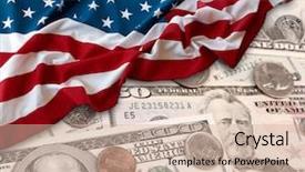  Presentation with america flag - Audience pleasing PPT theme consisting of american flag assorted coins backdrop and a soft green colored foreground