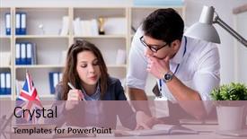  Presentation with language training - Slide set with american flag british flag - teacher explaining to student background and a coral colored foreground